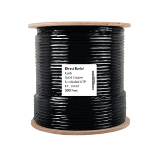 (DB-CAT6-500-Black) 500' Spool Direct Burial Cat6e Outdoor Cable