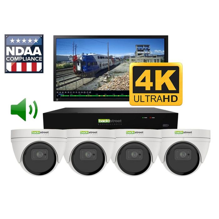 4 Dome Security Camera System - White 90 Ft Night Vision - 4k