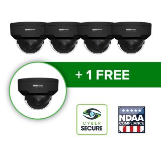 4mp Black Dome Security cameras - 5 Camera Package IP & PoE