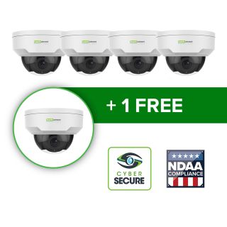 White IP Vandal Dome package buy 4 cameras and receive 5 cameras.